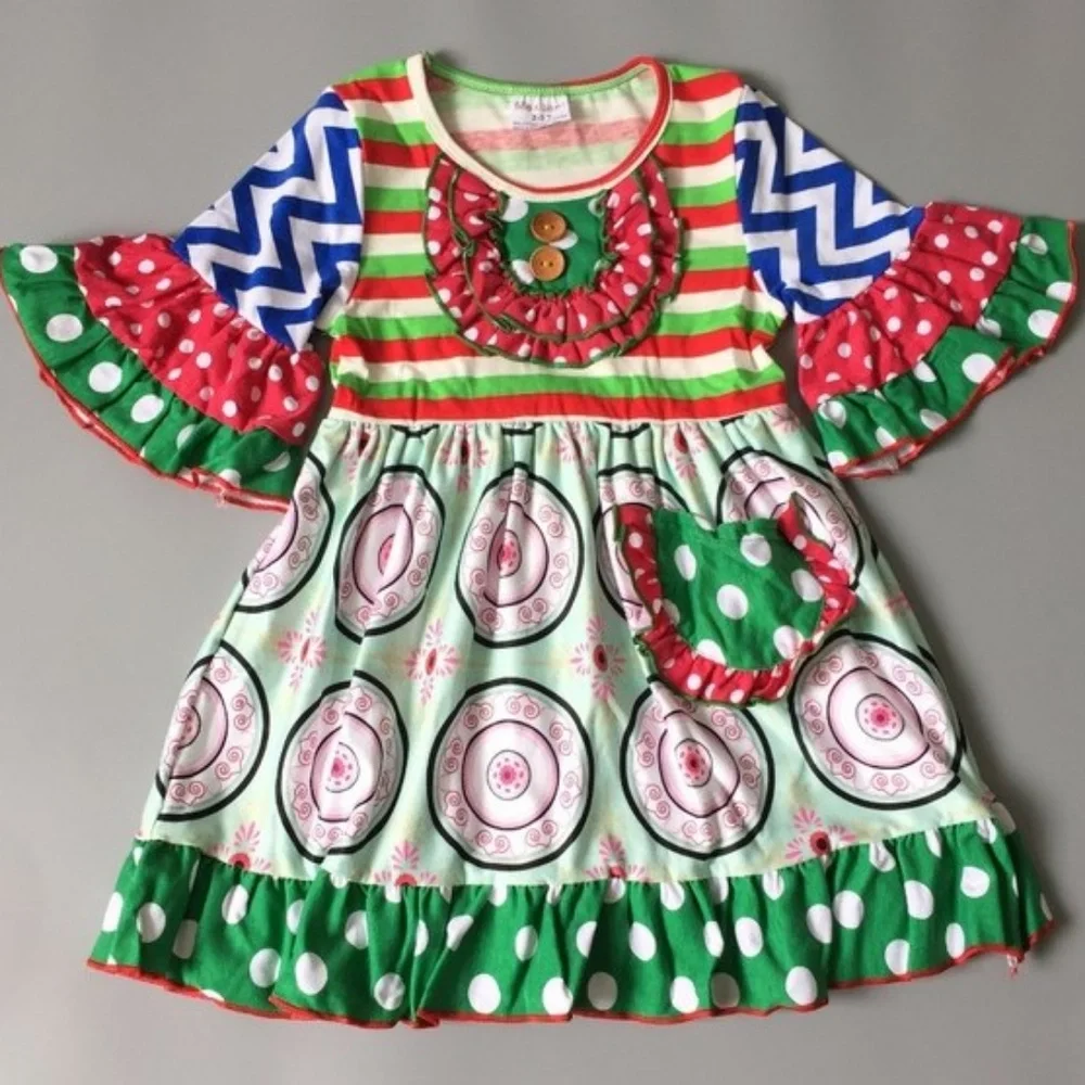 Boutique Green Multi Print Ruffle Dress